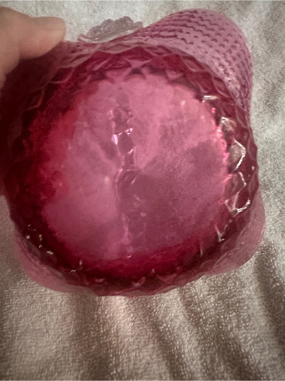 Vintage Fenton Cranberry  Glass basket with berries at bottom of the handle - Picture 5 of 7